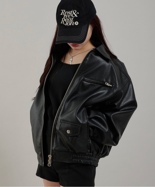 Perushu（ペルーシュ）の「ヴィンテージライク 合成皮革ジャケット（ブルゾン・メンズ・ブラック/ブラウン/ボルドー・SMALL/MEDIUM/LARGE）」の4枚目の写真