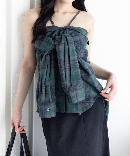 clear（クリア）の「マルチwayオーバーチェックネルシャツ［大人 カジュアル 着回し力抜群］≪AW新作≫（シャツ/ブラウス・レディース・グリーン/ブラック/ブラウン・F）」の3枚目の写真