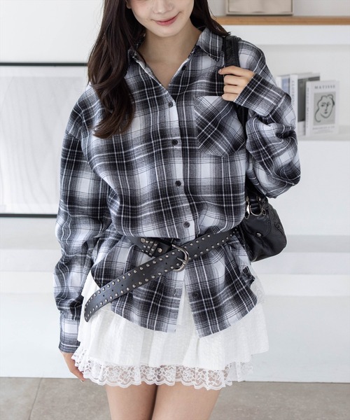 clear（クリア）の「マルチwayオーバーチェックネルシャツ［大人 カジュアル 着回し力抜群］≪AW新作≫（シャツ/ブラウス・レディース・グリーン/ブラック/ブラウン・F）」の2枚目の写真