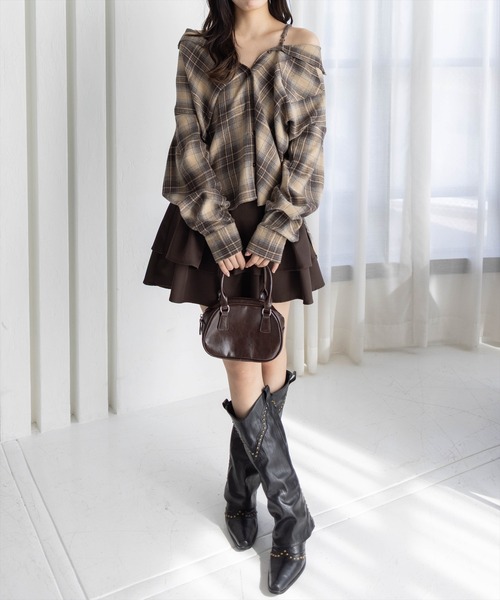 clear（クリア）の「マルチwayオーバーチェックネルシャツ［大人 カジュアル 着回し力抜群］≪AW新作≫（シャツ/ブラウス・レディース・グリーン/ブラック/ブラウン・F）」の5枚目の写真