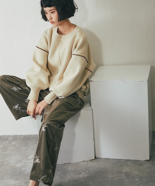 ベロアフラワーエンブロイダリーイージーパンツ（その他パンツ