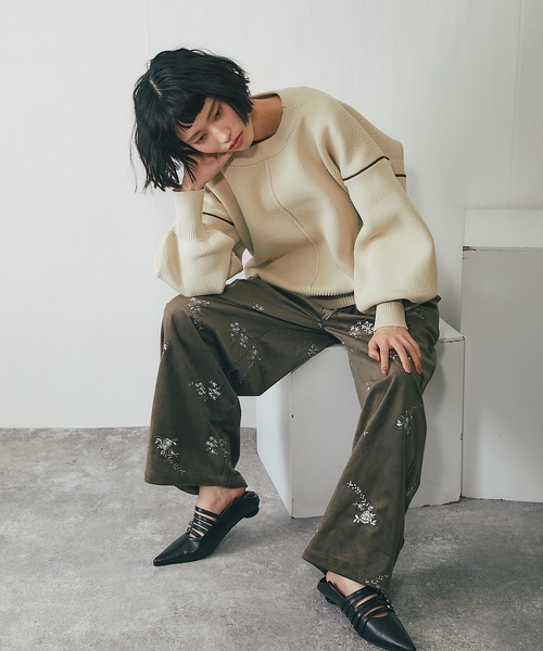 a♡出品 ベロアフラワーエンブロイダリーイージーパンツ（その他パンツ