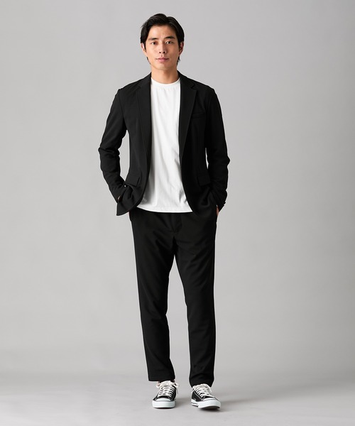 nissen（ニッセン）の「【メンズスーツ】カットソーセットアップスーツ（テーラードジャケット＋イージーパンツ）【大きいサイズ有】（セットアップ・メンズ・ネイビー/ブラック/カーキ/チャコールグレー・M/L/LL/3L/4L/5L/6L/8L/10L）」の5枚目の写真