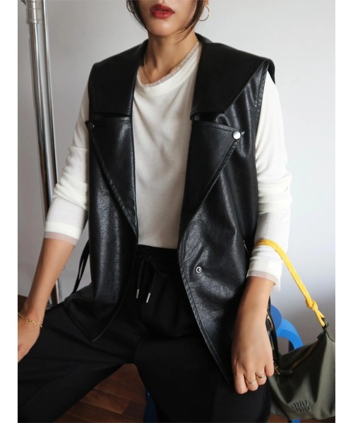TRUNC（トランクエイティーエイト）の「Sailor Collar Eco Leather Gilet（ベスト・レディース・ブラック/ブラウン・FREE）」の15枚目の写真