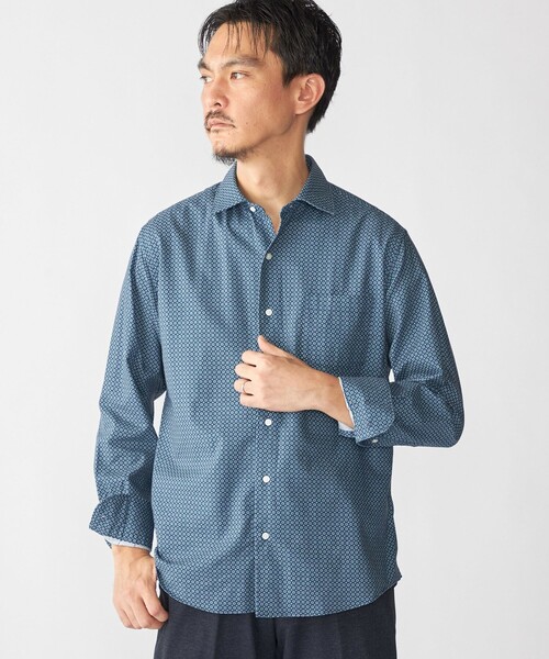 SHIPS(シップス)の「SHIPS: プリント ワイドカラー シャツ(シャツ/ブラウス・メンズ・ベージュ系その他/ロイヤルブルー・SMALL/MEDIUM/LARGE/X-LARGE)」の1枚目の写真