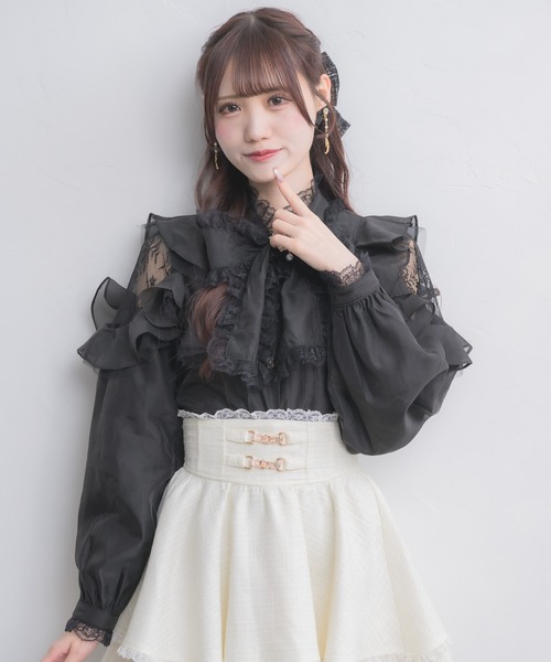 couture BY ROJITA（クチュールバイロジータ）の「肩レーシーフリルブラウス（シャツ/ブラウス・レディース・ブラック/マルチ/ホワイト・FREE）」の15枚目の写真