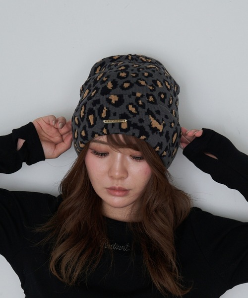 RAY CASSIN（レイカズン）の「ヒョウ柄ニット帽（ニットキャップ/ビーニー・レディース・ブラウン/グレー・FREE）」の2枚目の写真