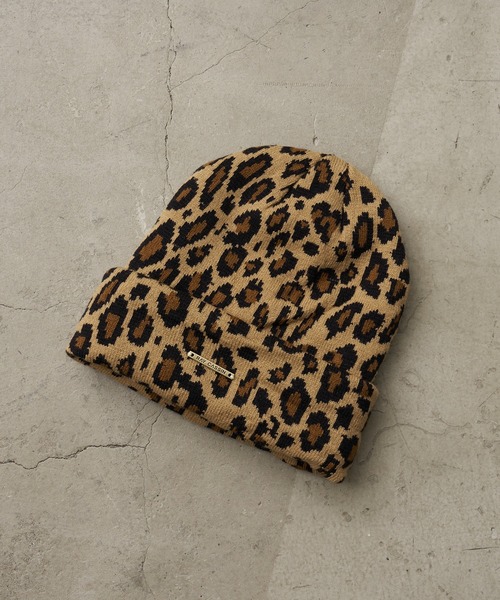 RAY CASSIN（レイカズン）の「ヒョウ柄ニット帽（ニットキャップ/ビーニー・レディース・ブラウン/グレー・FREE）」の4枚目の写真