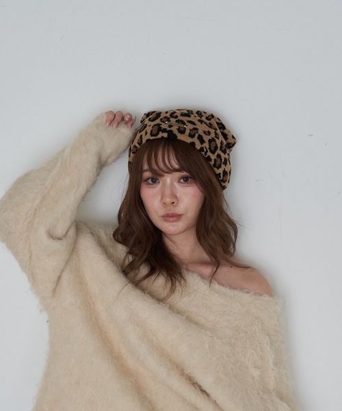 RAY CASSIN（レイカズン）の「ヒョウ柄ニット帽（ニットキャップ/ビーニー・レディース・ブラウン/グレー・FREE）」の6枚目の写真