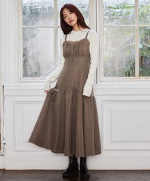 mysty woman | レース付きギャザーキャミワンピース 605518(ワンピース)