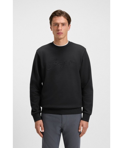 BOSS(ボス)の「コットンテリー リラックスフィット スウェットシャツ スクリプトロゴ(スウェット・メンズ・ブラック・S/XS/XXL/XL/XXXL/L/M)」の1枚目の写真