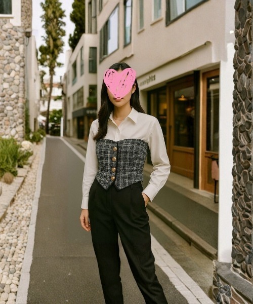 セール】ツイード調 ストラップレス ボタン付きトップス（チューブ