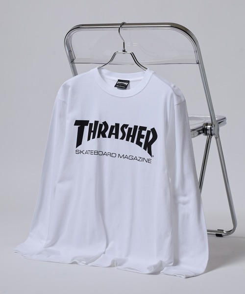 THRASHER（スラッシャー）の「THRASHER MAG LOGO L/S TEE マグロゴ プリント ロングスリーブTシャツ（Tシャツ/カットソー・メンズ・ネイビー/ホワイト/ホワイト系その他/グリーン/バーガンディー/ブラック/ブラック系その他2/ブラック系その他/ホワイト系その他2/ネイビー系・M/L/XL）」の2枚目の写真