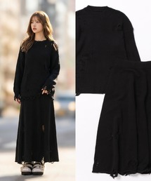 L LABEL（エルラベル）の「クラッシュニット＆スカート2点セットアップ（セットアップ）」