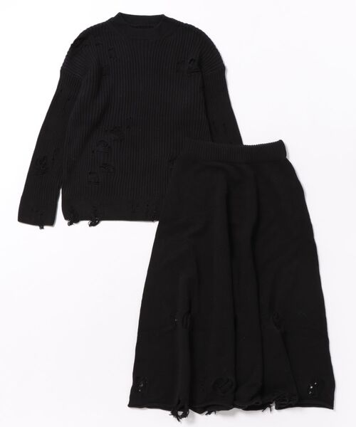 セール】クラッシュニット＆スカート2点セットアップ（セットアップ