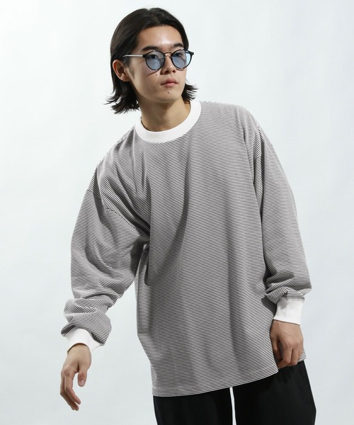BAYFLOW(ベイフロー)の「ボーダーTシャツ(Tシャツ/カットソー・メンズ・グリーン/オフホワイト・MEDIUM/LARGE)」の2枚目の写真
