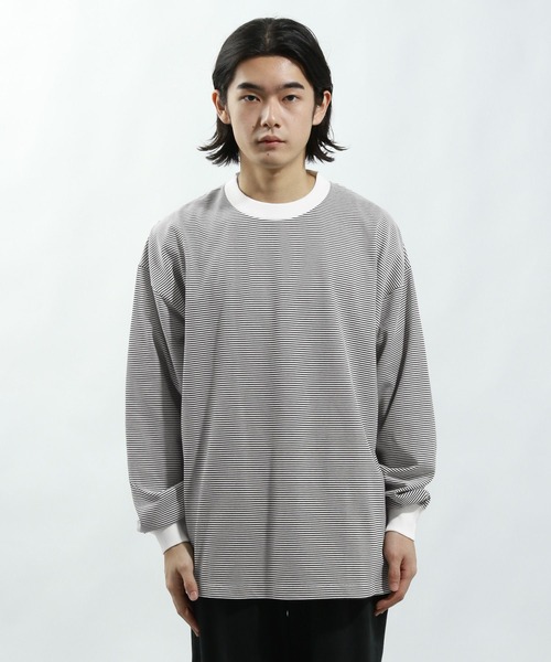 BAYFLOW(ベイフロー)の「ボーダーTシャツ(Tシャツ/カットソー・メンズ・グリーン/オフホワイト・MEDIUM/LARGE)」の6枚目の写真