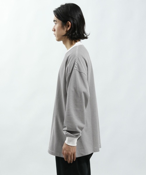 BAYFLOW(ベイフロー)の「ボーダーTシャツ(Tシャツ/カットソー・メンズ・グリーン/オフホワイト・MEDIUM/LARGE)」の7枚目の写真