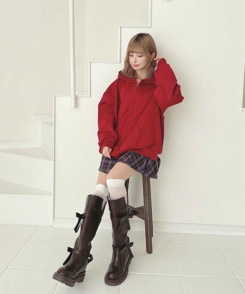 F i.n.t（フィント）の「バックリボンロゴZIPパーカー/fint フィント（パーカー・レディース・レッド/ライトベージュ・FREE）」の5枚目の写真