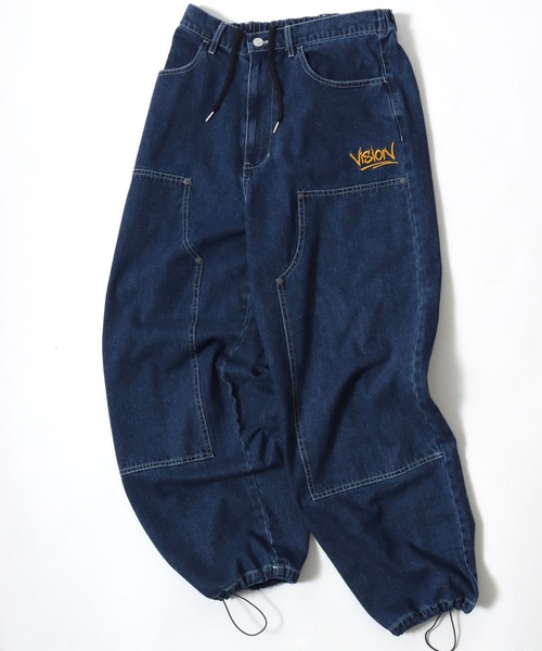 VISION STREET WEAR（ヴィジョンストリートウェア）の「VISION STREET WEAR/ヴィジョンストリートウェア オーバーサイズ デニム ワイド ダブルニーパンツ/レディース メンズ（カーゴパンツ・メンズ・ブラウン/グリーン/サックスブルー/ネイビー/パープル/ライトグレー/ブラック・LL/M/L）」の5枚目の写真