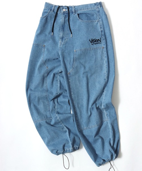 VISION STREET WEAR（ヴィジョンストリートウェア）の「VISION STREET WEAR/ヴィジョンストリートウェア オーバーサイズ デニム ワイド ダブルニーパンツ/レディース メンズ（カーゴパンツ・メンズ・ブラウン/グリーン/サックスブルー/ネイビー/パープル/ライトグレー/ブラック・LL/M/L）」の6枚目の写真