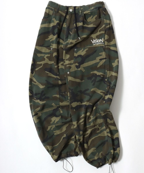 VISION STREET WEAR（ヴィジョンストリートウェア）の「VISION STREET WEAR/ヴィジョンストリートウェア オーバーサイズ デニム ワイド ダブルニーパンツ/レディース メンズ（カーゴパンツ・メンズ・ブラウン/グリーン/サックスブルー/ネイビー/パープル/ライトグレー/ブラック・LL/M/L）」の4枚目の写真