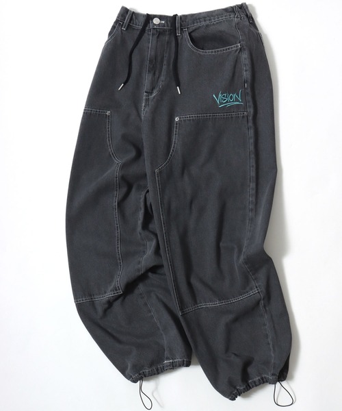 VISION STREET WEAR（ヴィジョンストリートウェア）の「VISION STREET WEAR/ヴィジョンストリートウェア オーバーサイズ デニム ワイド ダブルニーパンツ/レディース メンズ（カーゴパンツ・メンズ・ブラウン/グリーン/サックスブルー/ネイビー/パープル/ライトグレー/ブラック・LL/M/L）」の3枚目の写真