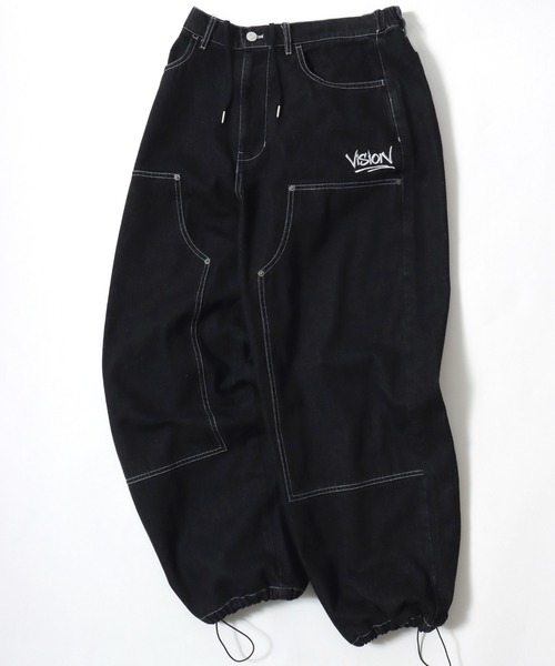 VISION STREET WEAR（ヴィジョンストリートウェア）の「VISION STREET WEAR/ヴィジョンストリートウェア オーバーサイズ デニム ワイド ダブルニーパンツ/レディース メンズ（カーゴパンツ・メンズ・ブラウン/グリーン/サックスブルー/ネイビー/パープル/ライトグレー/ブラック・LL/M/L）」の2枚目の写真