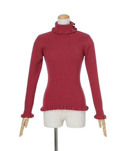 F i.n.t(フィント)の「釦付きフリルリブタートル(ニット/セーター・レディース・ブラック/オフホワイト/チェリーレッド/グリーン・FREE)」の12枚目の写真