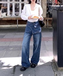 Y2K エプロンデザイン バレルレッグデニムパンツ