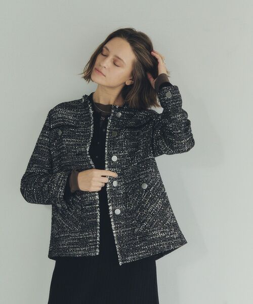 YECCA VECCA（イェッカヴェッカ）の「ノーカラーツイードジャケット（テーラードジャケット・レディース・アイボリー/ブラック・FREE）」の3枚目の写真