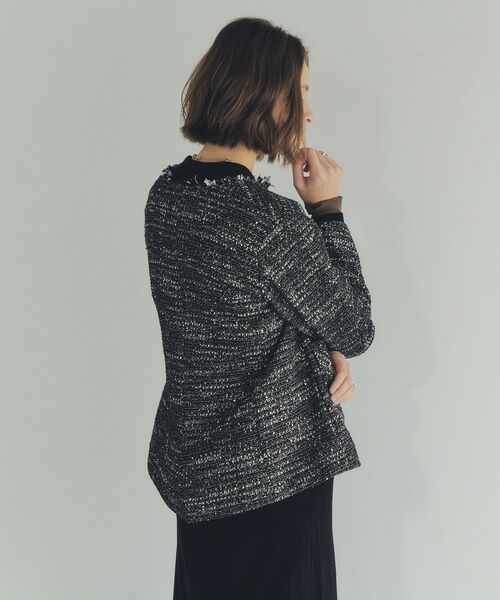 YECCA VECCA（イェッカヴェッカ）の「ノーカラーツイードジャケット（テーラードジャケット・レディース・アイボリー/ブラック・FREE）」の4枚目の写真