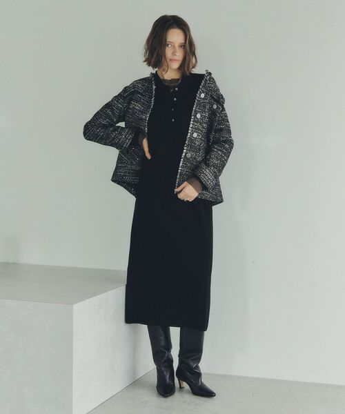 YECCA VECCA（イェッカヴェッカ）の「ノーカラーツイードジャケット（テーラードジャケット・レディース・アイボリー/ブラック・FREE）」の6枚目の写真