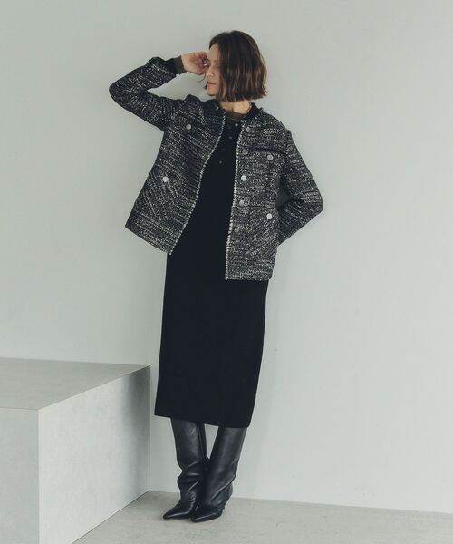 YECCA VECCA（イェッカヴェッカ）の「ノーカラーツイードジャケット（テーラードジャケット・レディース・アイボリー/ブラック・FREE）」の7枚目の写真