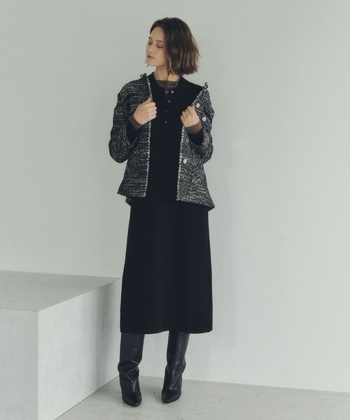 YECCA VECCA（イェッカヴェッカ）の「ノーカラーツイードジャケット（テーラードジャケット・レディース・アイボリー/ブラック・FREE）」の8枚目の写真