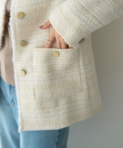 YECCA VECCA（イェッカヴェッカ）の「ノーカラーツイードジャケット（テーラードジャケット・レディース・アイボリー/ブラック・FREE）」の13枚目の写真