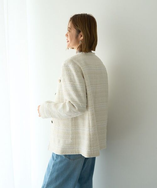 YECCA VECCA（イェッカヴェッカ）の「ノーカラーツイードジャケット（テーラードジャケット・レディース・アイボリー/ブラック・FREE）」の16枚目の写真