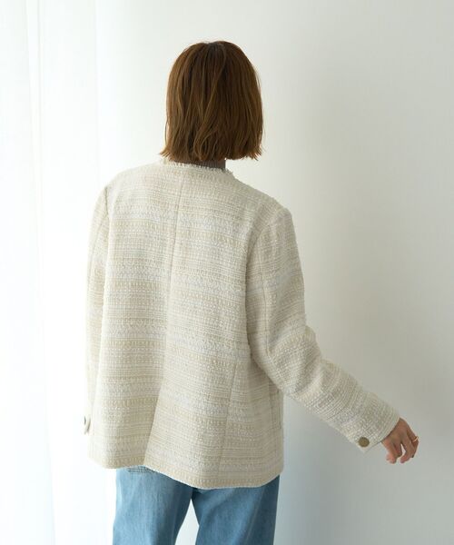 YECCA VECCA（イェッカヴェッカ）の「ノーカラーツイードジャケット（テーラードジャケット・レディース・アイボリー/ブラック・FREE）」の17枚目の写真