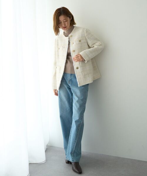 YECCA VECCA（イェッカヴェッカ）の「ノーカラーツイードジャケット（テーラードジャケット・レディース・アイボリー/ブラック・FREE）」の18枚目の写真