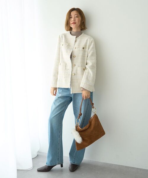 YECCA VECCA（イェッカヴェッカ）の「ノーカラーツイードジャケット（テーラードジャケット・レディース・アイボリー/ブラック・FREE）」の21枚目の写真