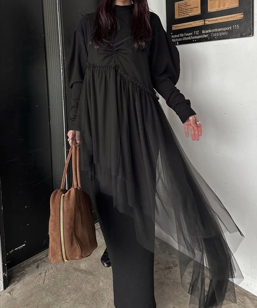 セール】asymmetry layered tulle cami OP（ワンピース）｜WILLFULLY