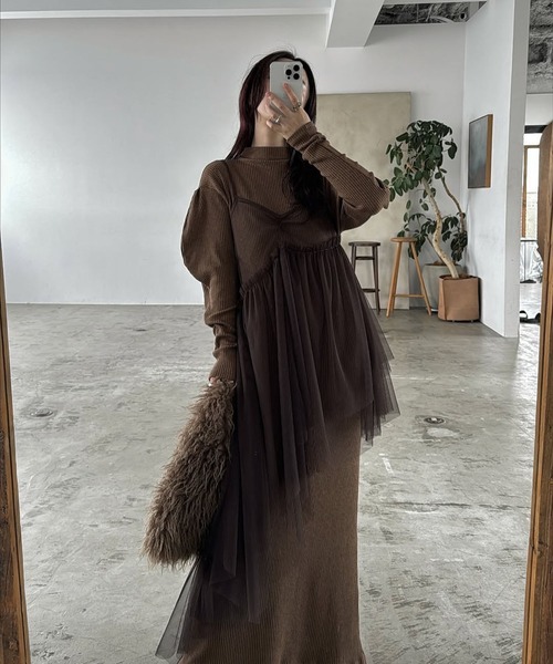 セール】asymmetry layered tulle cami OP（ワンピース）｜WILLFULLY