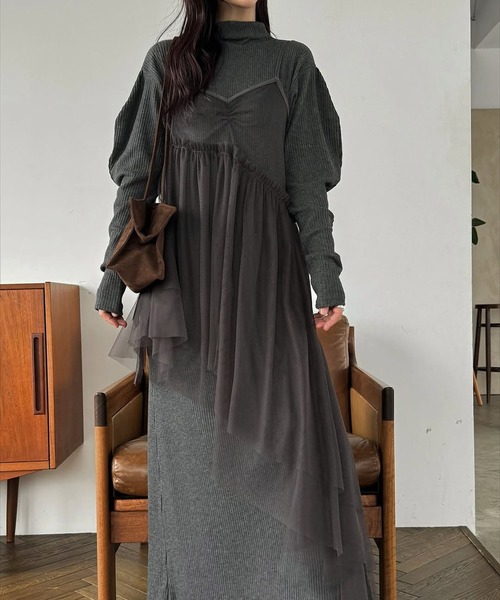 【タイムセール】willfully チュール　ワンピース セール】asymmetry layered tulle cami OP（ワンピース）｜WILLFULLY