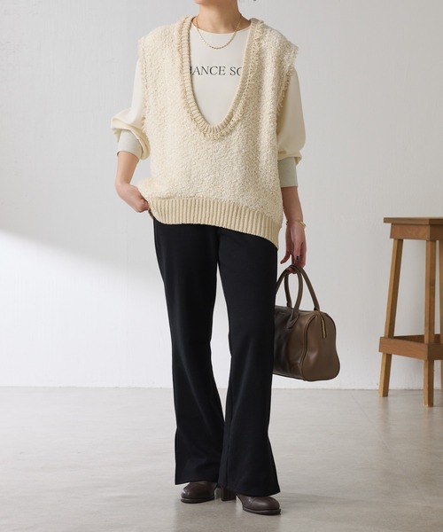 COLLAGE GALLARDAGALANTE（コラージュガリャルダガランテ）の「ツイードライクニットベスト/セットアップ可（ベスト・レディース・ベージュ/ブルー・FREE）」の3枚目の写真