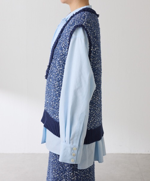 COLLAGE GALLARDAGALANTE（コラージュガリャルダガランテ）の「ツイードライクニットベスト/セットアップ可（ベスト・レディース・ベージュ/ブルー・FREE）」の22枚目の写真