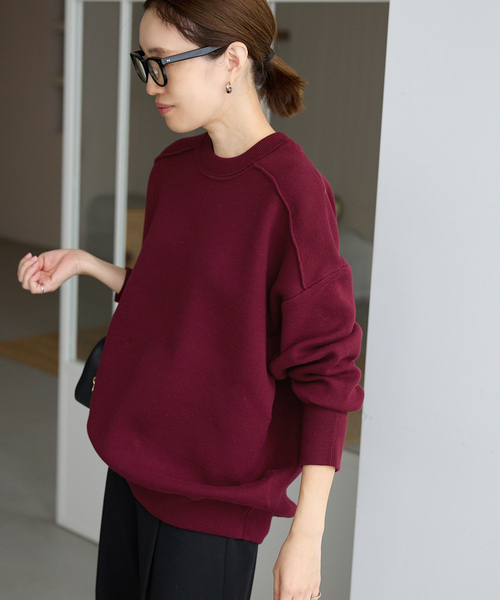 SLOBE IENA（スローブイエナ）の「《WEB限定/追加2》オーバーサイズ スウェットライクニット（ニット/セーター・レディース・ボルドー/チャコールグレー/ベージュ/ブルー/アイボリー・FREE）」の5枚目の写真