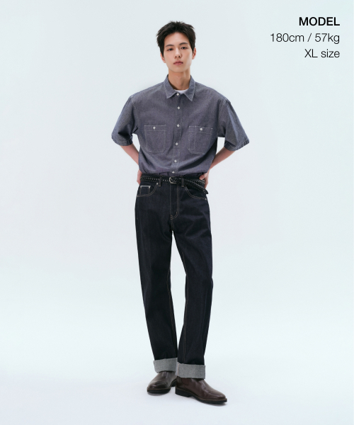 MUSINSA STANDARD（ムシンサスタンダード）の「シャンブレー半袖ワークシャツ[ブルー]（シャツ/ブラウス・メンズ・その他・MEDIUM/LARGE/X-LARGE/XX-LARGE）」の2枚目の写真