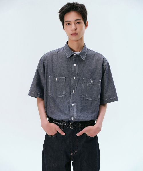 MUSINSA STANDARD（ムシンサスタンダード）の「シャンブレー半袖ワークシャツ[ブルー]（シャツ/ブラウス・メンズ・その他・MEDIUM/LARGE/X-LARGE/XX-LARGE）」の3枚目の写真