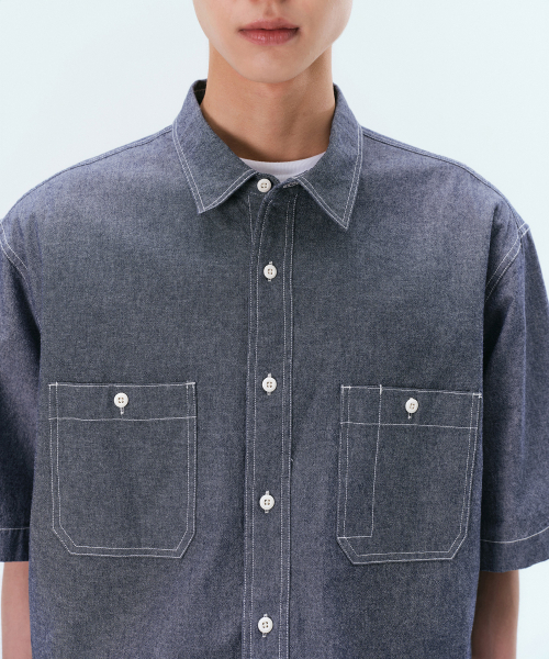 MUSINSA STANDARD（ムシンサスタンダード）の「シャンブレー半袖ワークシャツ[ブルー]（シャツ/ブラウス・メンズ・その他・MEDIUM/LARGE/X-LARGE/XX-LARGE）」の5枚目の写真