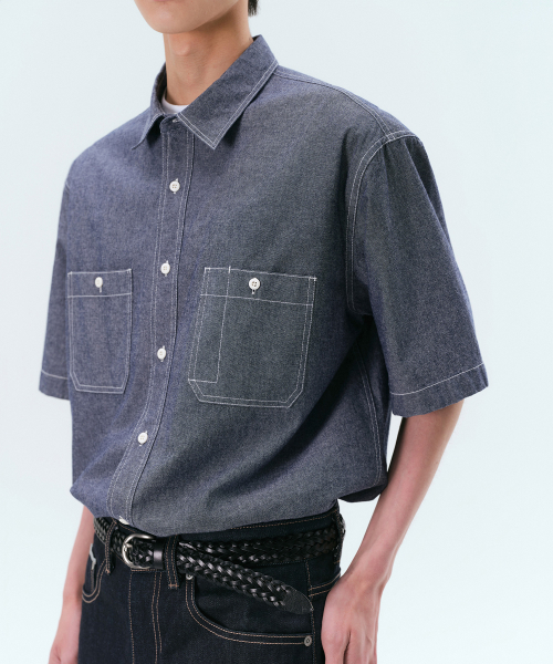 MUSINSA STANDARD（ムシンサスタンダード）の「シャンブレー半袖ワークシャツ[ブルー]（シャツ/ブラウス・メンズ・その他・MEDIUM/LARGE/X-LARGE/XX-LARGE）」の6枚目の写真